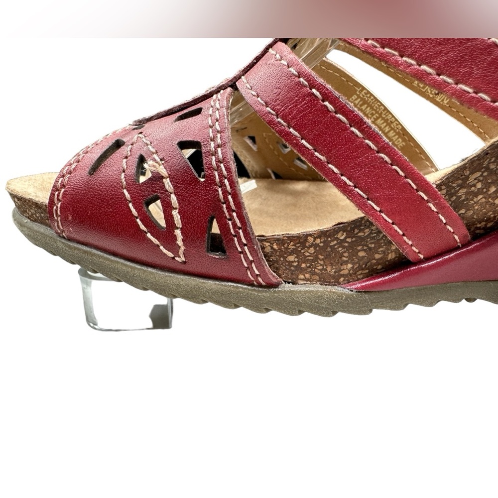 Earth Origins Kingsley Red Leather Boho Comfort Wedge Ankle Strap Sandals 8.5 - Picture 13 of 16